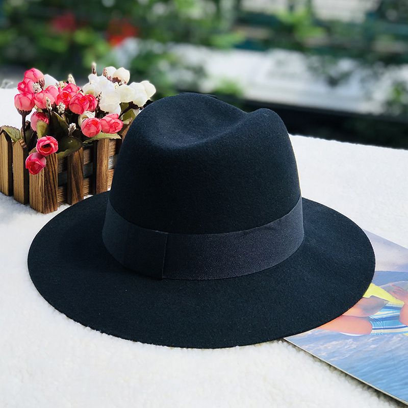 Autumn and winter oblique top hat British pepper letter M wool wide brim hat wool hat_voghion.com