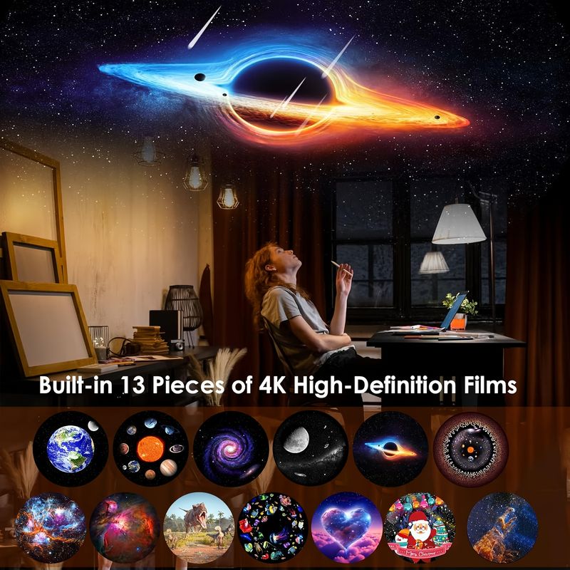 Yıldızlı Gökyüzü Projektörü, Dinamik Meteor Etkisi Özelliğine Sahip, Uyku İçin Yıldızlı Gökyüzü Atmosferi Yaratabilen Çok İşlevli 13'ü 1 Arada Bir Galaksi Projektörüdür_voghion.com