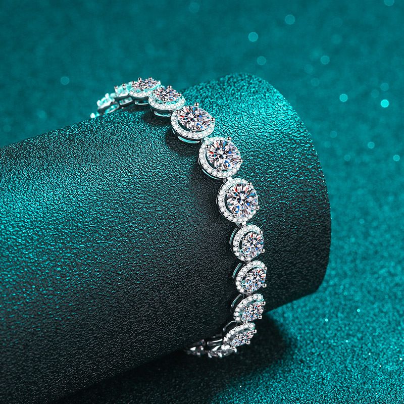 Bracciale deluxe in argento puro da donna con pietra Mosang in crowdsourcing, placcato in oro PT950_voghion.com