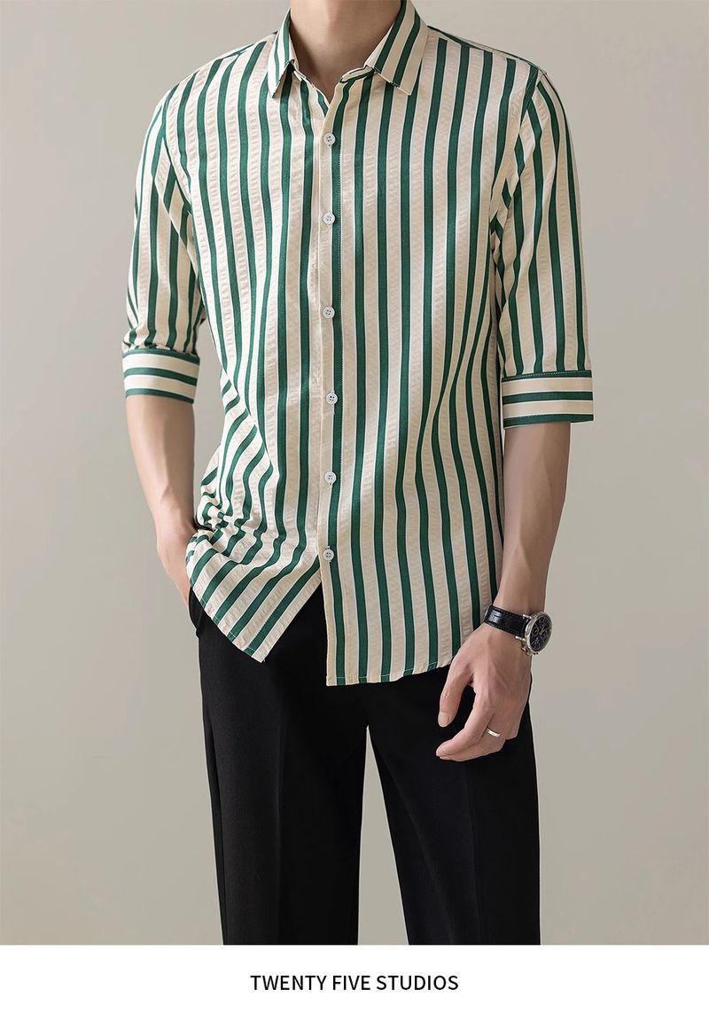 Abbigliamento da uomo Polo con risvolto, camicia a maniche lunghe a cinque punte, giacca leggera e sottile con cardigan a righe verticali_voghion.com