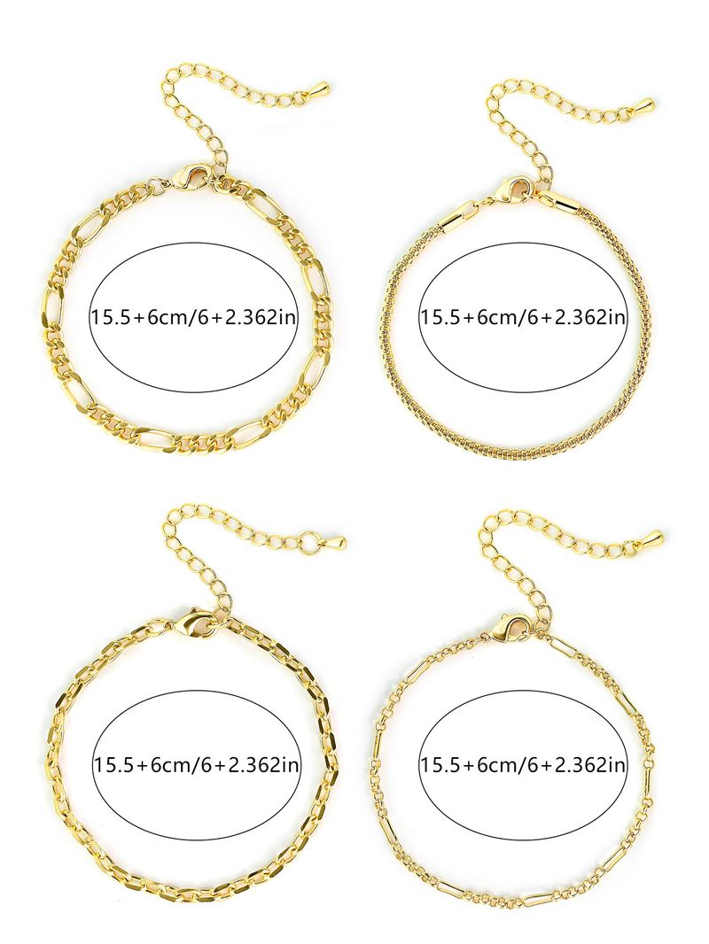 Conjunto de 4 pulseras de eslabones cubanos para mujer, de cobre chapado en oro de 18 quilates, con diseño geométrico, estilo moderno, ideal como regalo de viaje._voghion.com