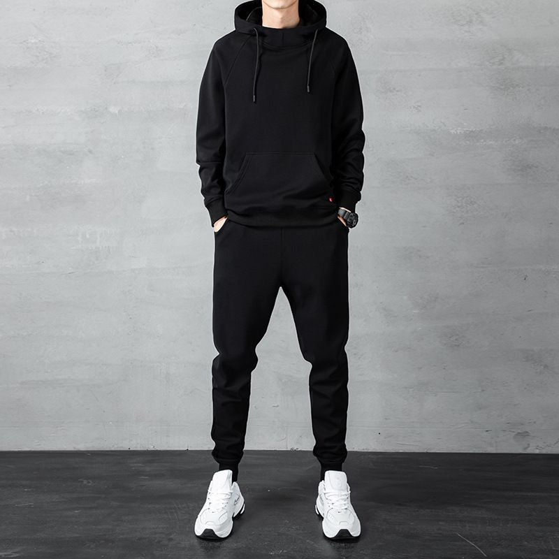 Casual Sports Suit For Men Spring Brand Solid Color Hoodie Sleeve Sweatshirt Long Pants Men's Jacket Trendy_voghion.com