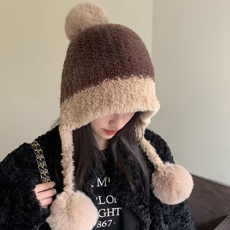 Palla di peluche da appendere, a prova di freddo invernale, con ampia circonferenza della testa, protezione carina per le orecchie delle donne, foderata in pile_voghion.com