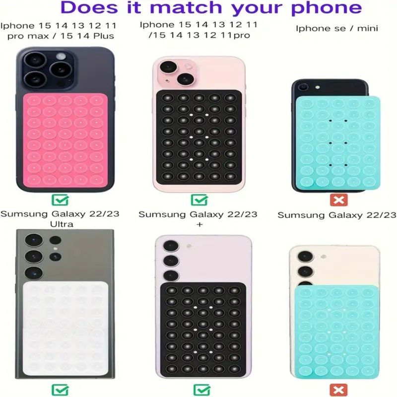 Square Double-sided Silicone Phone Suction Sucker Pad Bracket, Non-slip Suction Force, Silicone Mobile Phone Back Sticker Suction_voghion.com