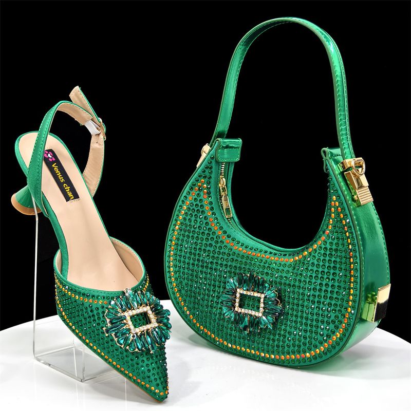 Damenschuhe Damen Spitzschuhe Und Taschen Set Diamantschnalle Dekoration Modisch Und Einfach Bankett Stil Weinrot Spitz_voghion.com