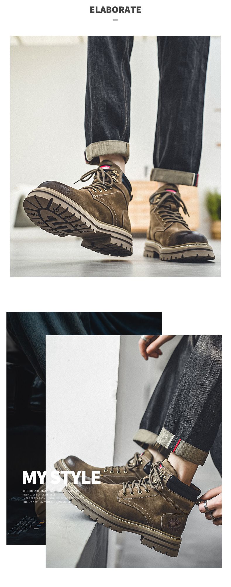 Men's Shoes First Layer Martin Boots Men's Retro Style Yellow Boots Autumn Outdoor Hiking Shoes High Top Work Boots_voghion.com