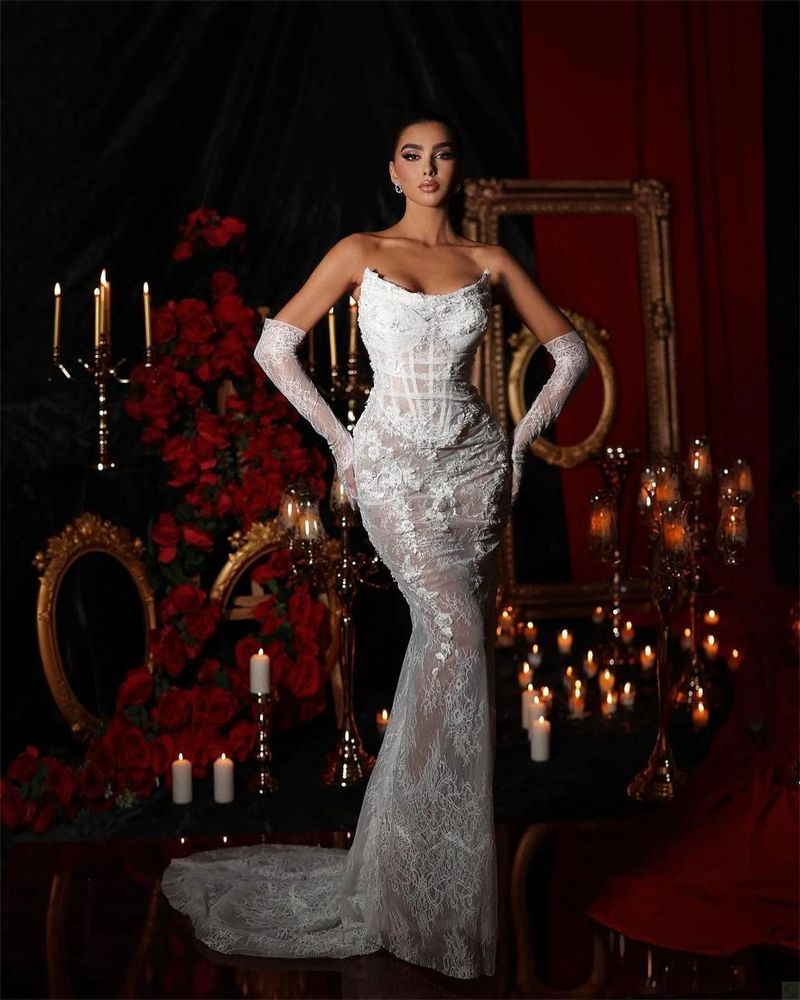 Elegant Lace Corset Embroidered High-Waist Slimming Evening Dress For Parties & Banquets_voghion.com