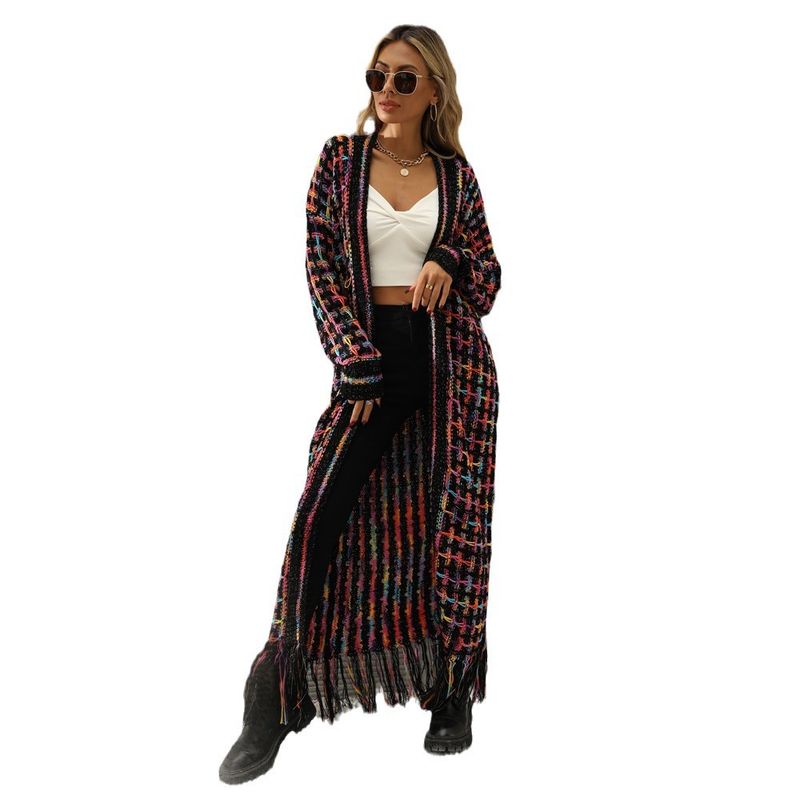 K New Plus Size Long Cardigan With Tassels; Women's Hot Style._voghion.com