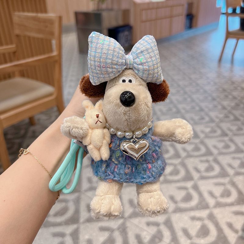 New Woolen Dress Plush Chubby Car Keychain Cartoon Hugging Rabbit Chef Dog Plushie Bag Pendant_voghion.com