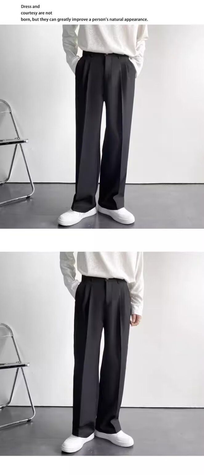 Pantalon de costume décontracté pour homme, style japonais, léger, luxueux, haut de gamme, drapé, noir, ample, droit, jambes larges, long_voghion.com