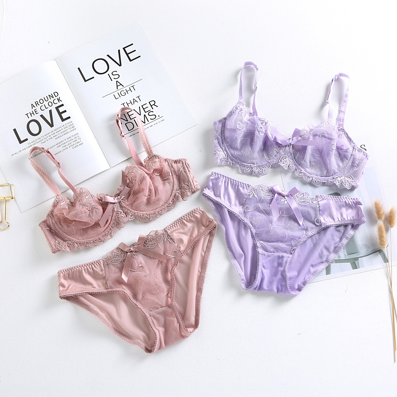 Sous-vêtements ultra-fins, confortables, surdimensionnés, en maille, broderie transparente, ensemble de soutien-gorge sexy pour femmes, 9160_voghion.com