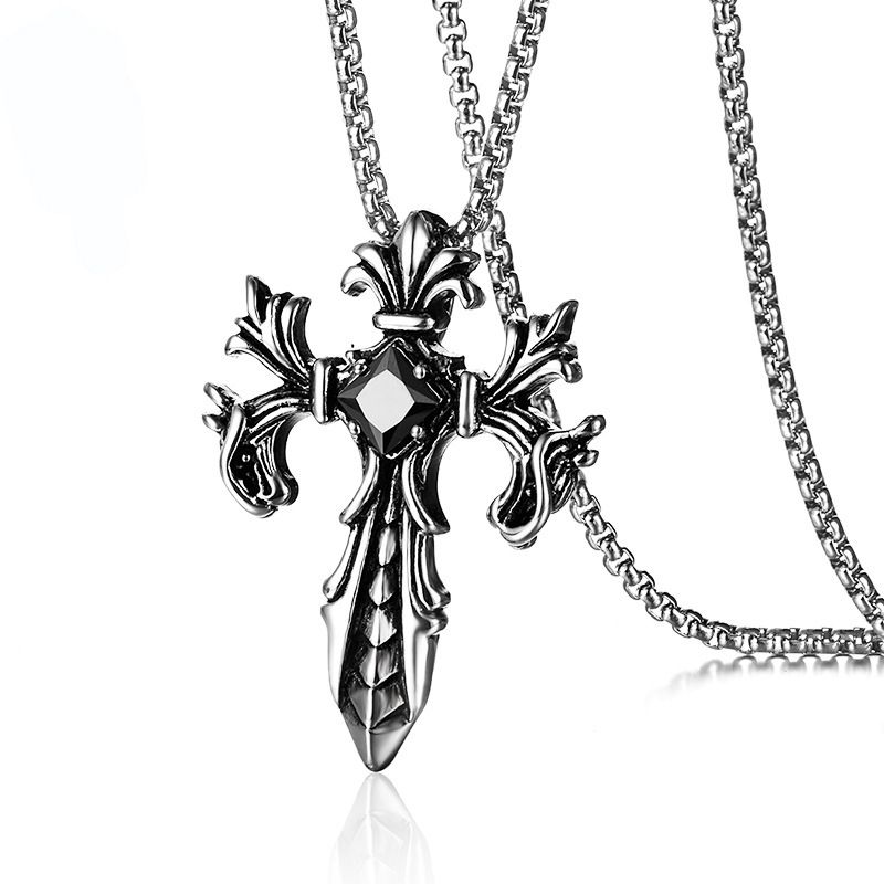 Personality Jewelry Titanstahl mit rotem Anhänger, Doppeldrachenkreuz-Halskette für Herren_voghion.com