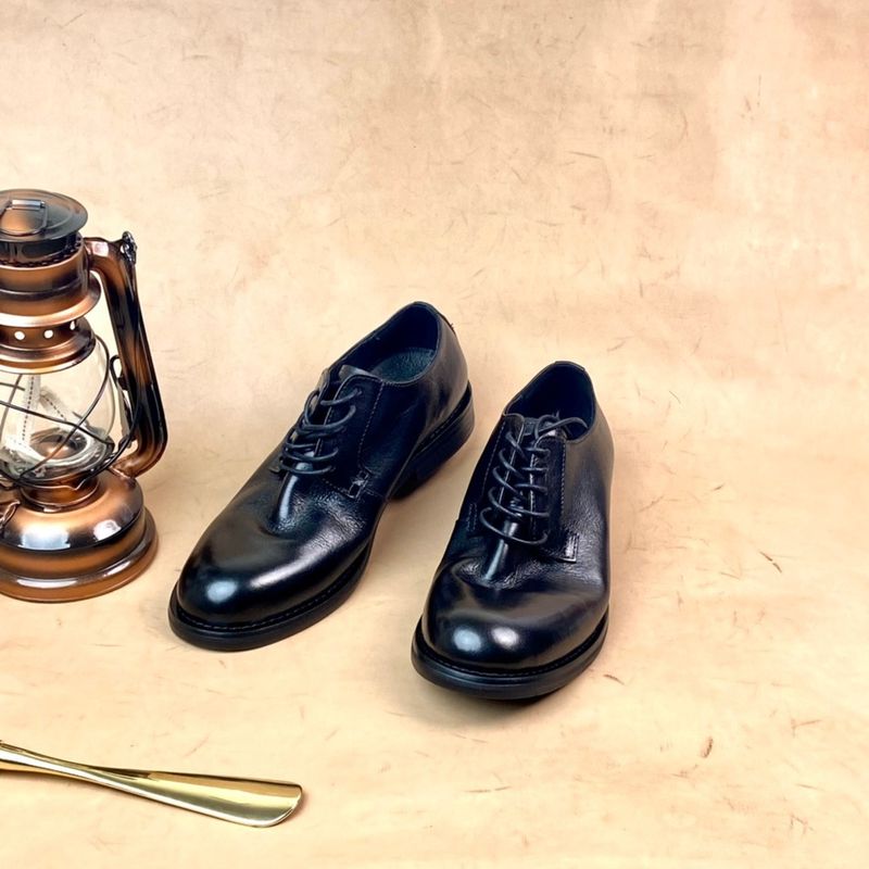 Geeignet für alle Jahreszeiten, gewaschener Derby für Herren, lässige Lederschuhe mit großer Zehenpartie, handgefertigte Business-Schuhe für Herren_voghion.com