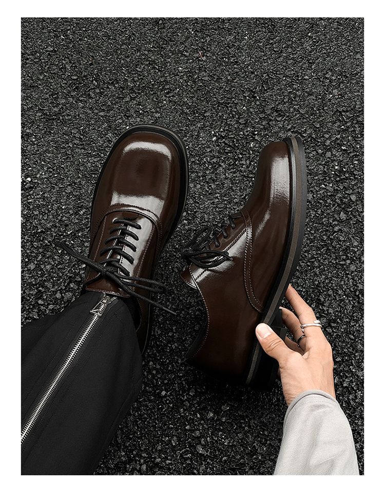 Scarpe da uomo e da donna Business Elite Derby in pelle con suola spessa, stile britannico, formali e alla moda, 14643 Marrone-J_voghion.com