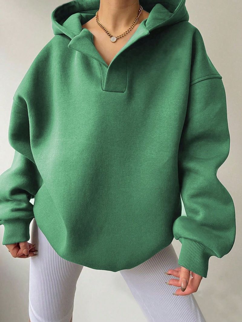 Women's Clothing Sweatshirt Solid Color Long Sleeve Hooded Solid Color Loose Sweater Women's Top_voghion.com