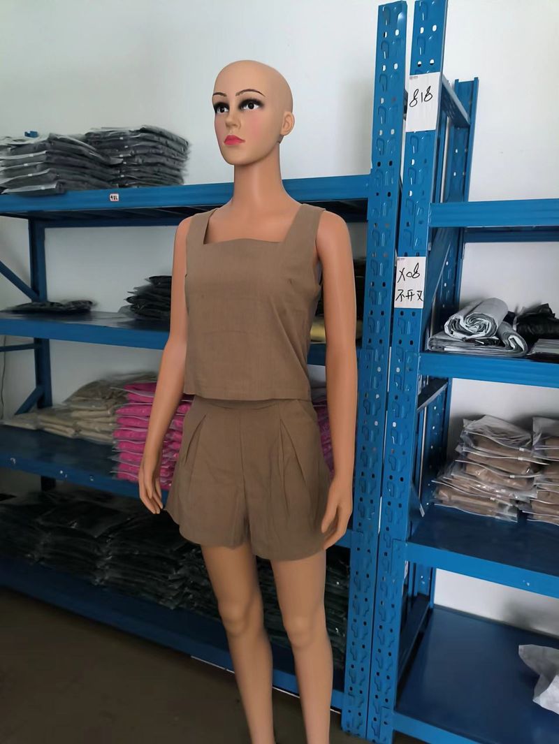 Nuovo set casual da donna 2024, composto da 2 pezzi, pantaloncini in lino, canotta senza maniche_voghion.com