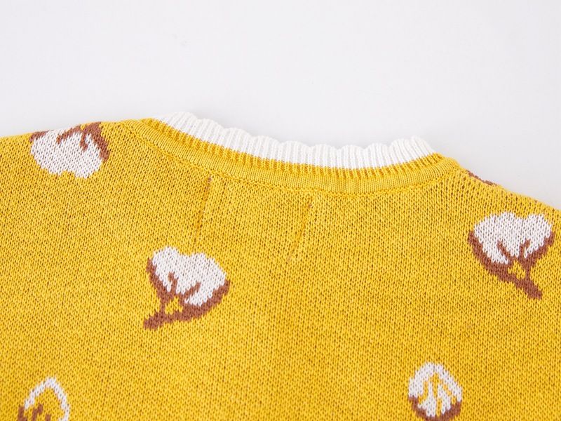 Cardigan in morbido cotone jacquard per bambine - Maglione lavorato a maglia a maniche lunghe con scollo rotondo e bottoni - Caldo ed elegante per bambini e bambine (80-140 cm, giallo)_voghion.com