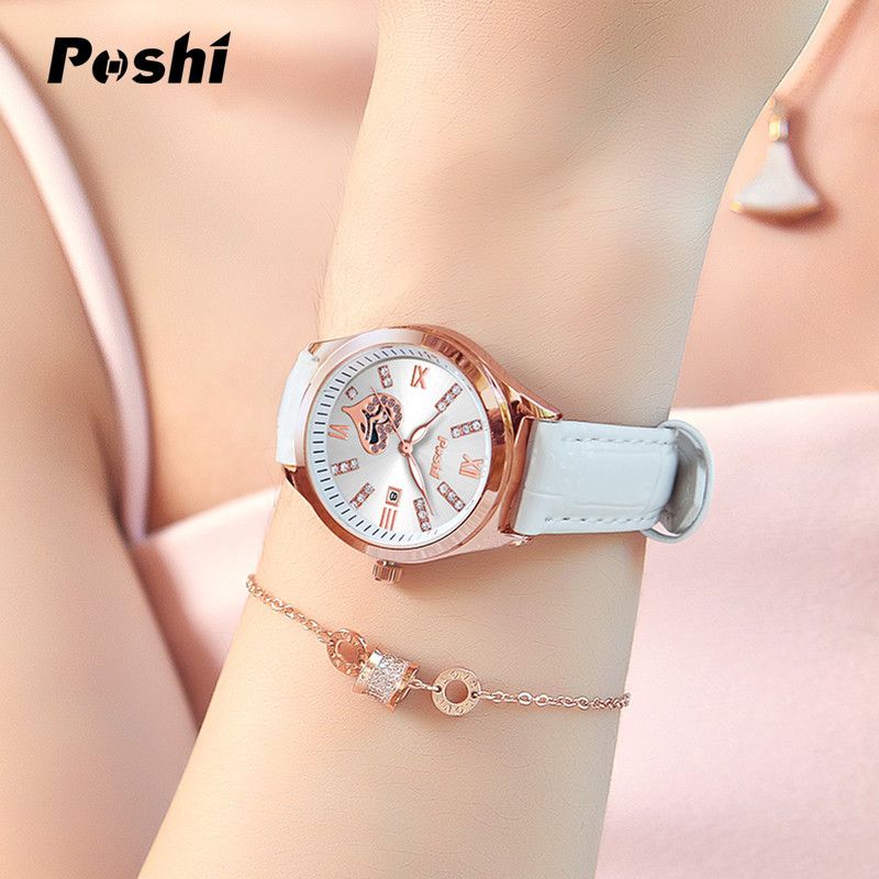 POSHI Hot-Selling Watch For Students, Waterproof, Luminous, Calendar, Diamond-Studded, Roman Numerals, Women's Watch,_voghion.com