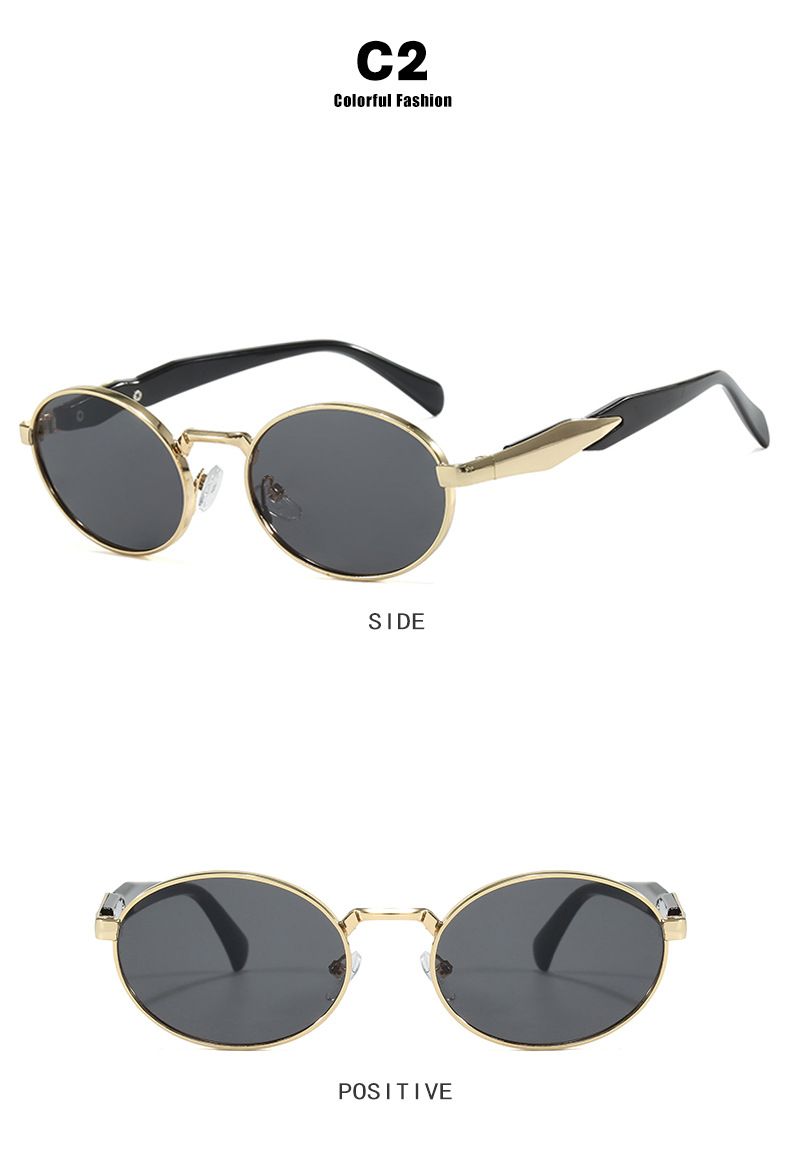 VOOTHOST Klassische Runde Ovale Sonnenbrille für Frauen Männer Markendesigner Brauner Metallrahmen Sonnenbrille Trend Shades UV400 F0099_voghion.com