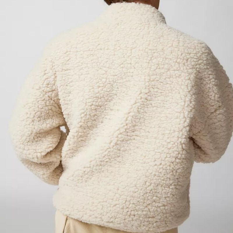 Herren-Fleecejacke mit Stehkragen – Gemütlicher Winterpullover mit Reißverschluss vorne und Seitentaschen, weiche, flauschige Oberbekleidung für die Freizeit (Elfenbein, S-XXXL)_voghion.com