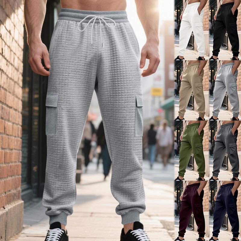 Herbst-Winter-Herren-Casual-Jacquard-Jogginghose im amerikanischen Stil mit kleinem Karomuster, lockere Jogger-Cargohose für Pendler_voghion.com