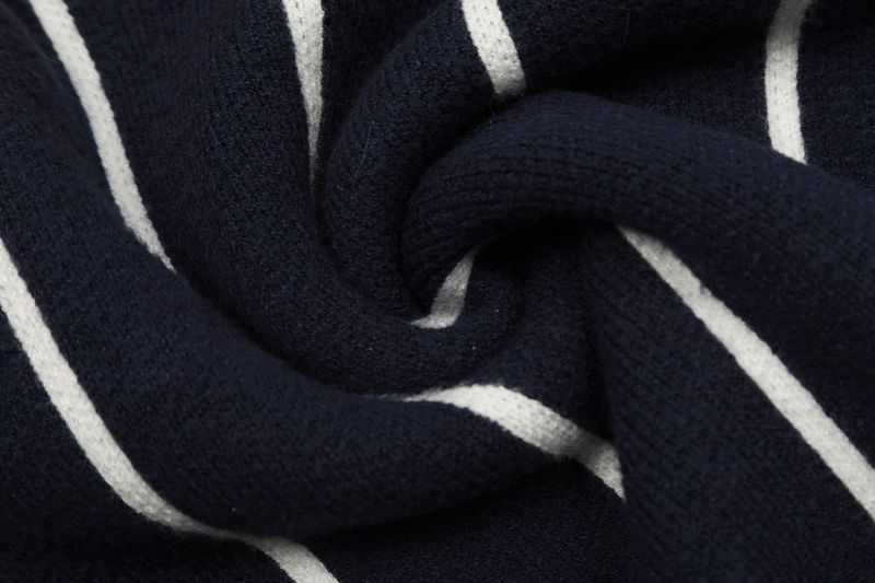 American Trendy Brand Flocking Embroidery Contrast Color Vertical Stripes V-Neck Men's Loose Lazy Sports Style Knitted_voghion.com
