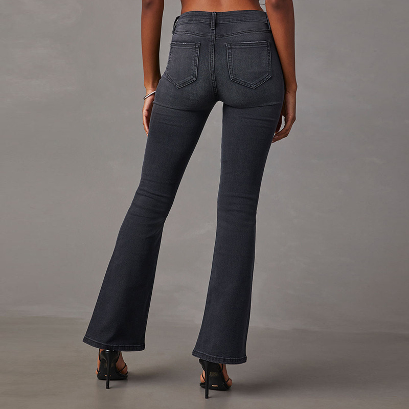 retro washed high-waist slim stretch micro-flared women's jeans in stock_voghion.com