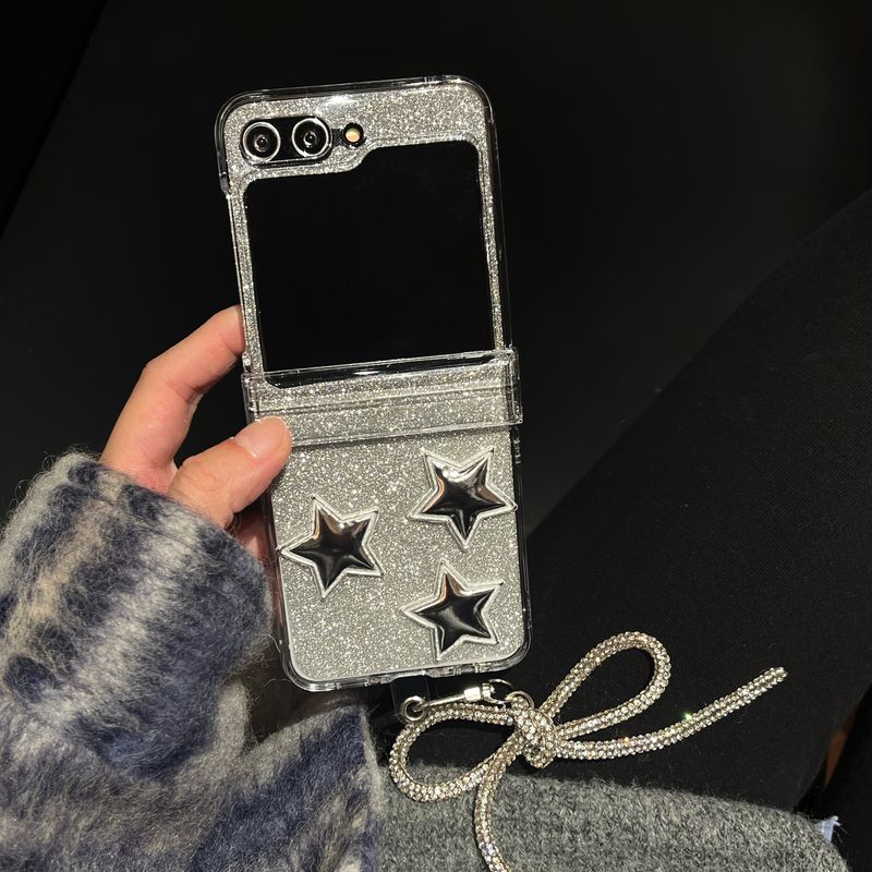 Silver glitter for Samsung zflip5 folding screen phone case Samsung Galaxy ZFLIP3/4 bow_voghion.com