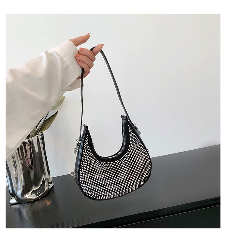 Borsa a tracolla in pelle PU con diamanti a catena per donna, borsa a tracolla estiva da donna, borsa a tracolla tinta unita_voghion.com