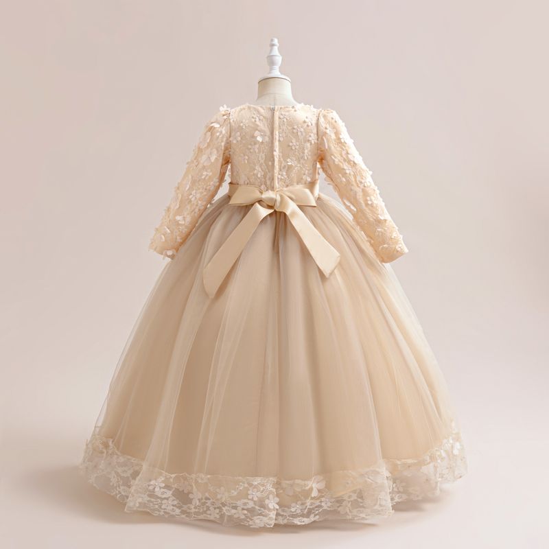 Vestido de princesa para madre e hijos, de manga larga, con apliques de malla, abullonado, para noche, día del niño, para espectáculos_voghion.com