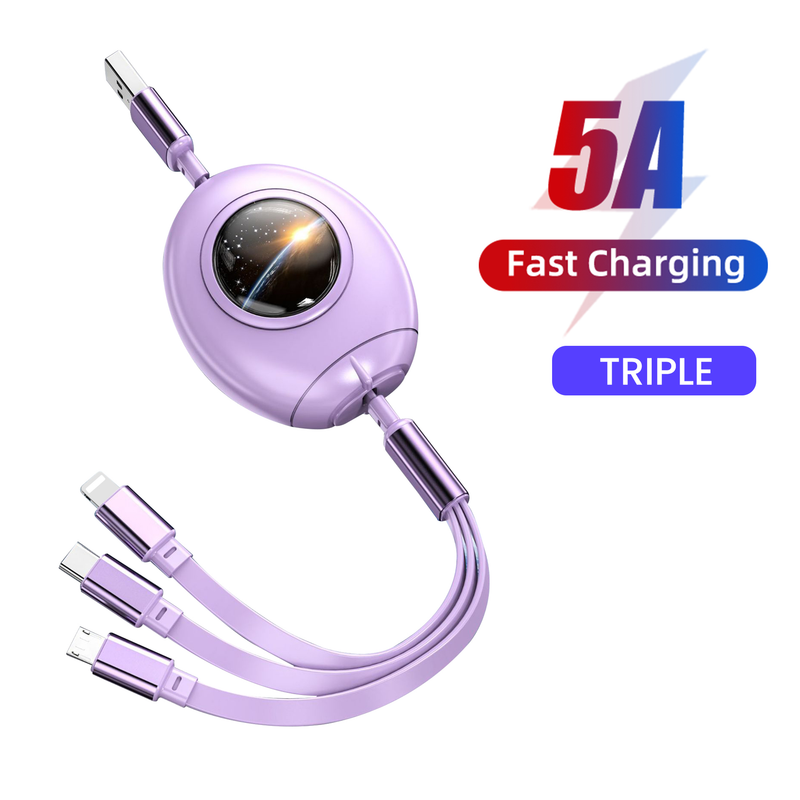 5A 3-in-1 charging USB C cable suitable for iPhone 14, 13, 12, 11 Max pro USB A to 8-pin mini C charging cable_voghion.com
