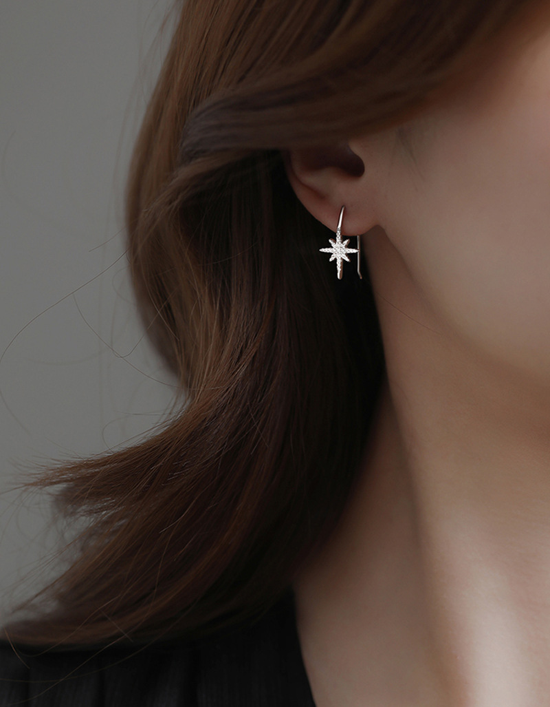 Sterling Sier VENUS Fashion Shining Zircon Hexagonal Star Earrings Women's Light U-shaped Earrings Jewelr_voghion.com
