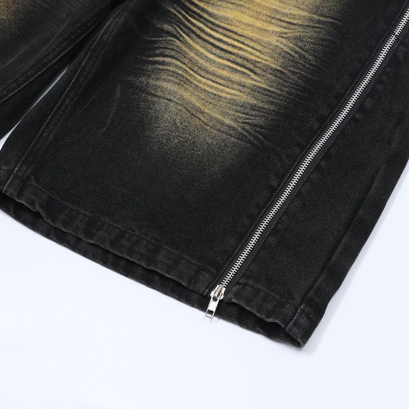 Herrenbekleidung Washed Old Denim Kurzarmjacke Weite Beinhose Anzug Herren Loose Summer Ins Denim Anzug_voghion.com