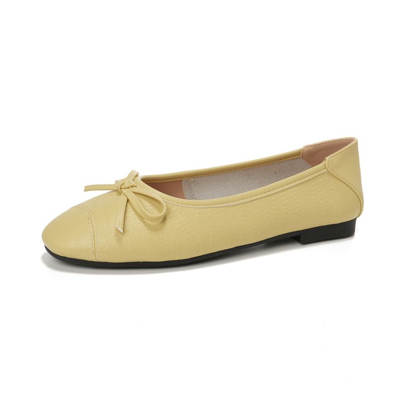 Square Head Shallow Mouth Ballet Flats Women's Bow French Single Shoes Soft-soled Grandma Shoes_voghion.com