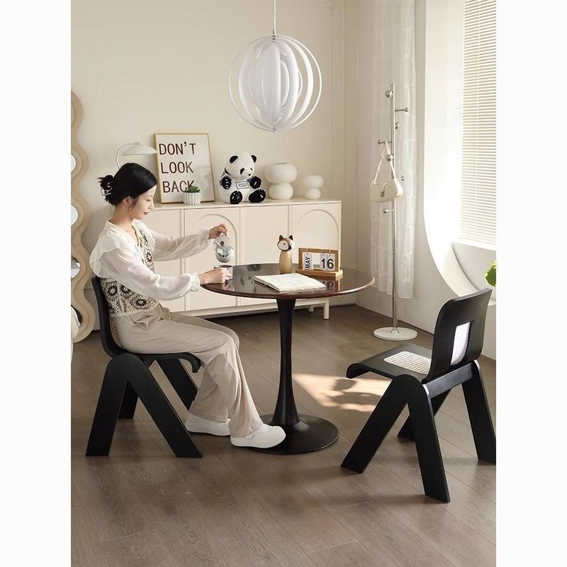 Designer Vintage Solid Wood Light Luxury Rattan Bedroom Creative French Backrest Dining Chair Nordic Style Simple_voghion.com
