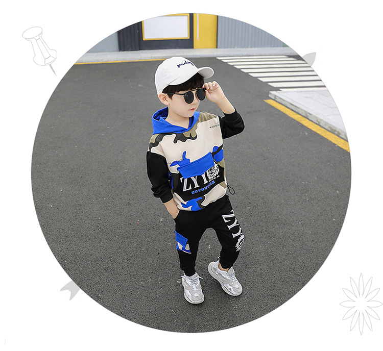 Jongensset 2023 Lente Herfst Nieuwe Koreaanse editie Tweedelige camouflagesportset voor kinderen, knap en trendy_voghion.com