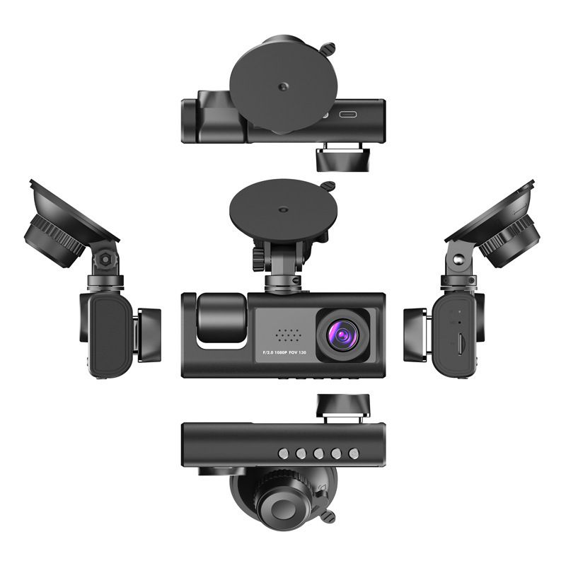 Grensoverschrijdende rijrecorder drie-lens drie-opname auto voor auto achter panoramisch dubbele lens achteruitrij-afbeelding groothandel_voghion.com