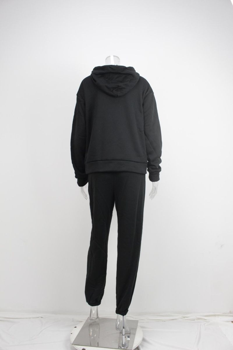 New women's autumn hoodie set solid color casual fashion sports pants two-piece set_voghion.com