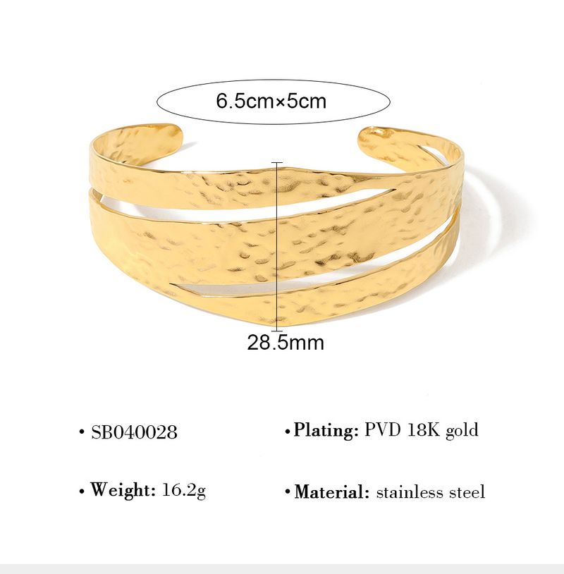 Bracciale in oro con motivo geometrico, superficie ampia, sottile, cavo, moda, semplice, texture spazzolata, personalità, elegante, gioiello da mano_voghion.com