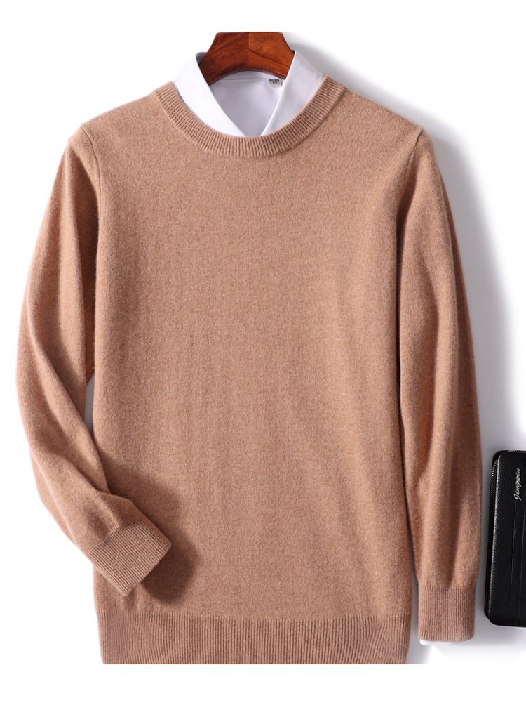 Neue Herbst- und Winter-Herren-Rundhalspullover aus Wolle in Volltonfarbe mit lockerer Kaschmir-Strickbasis für Jugendliche_voghion.com