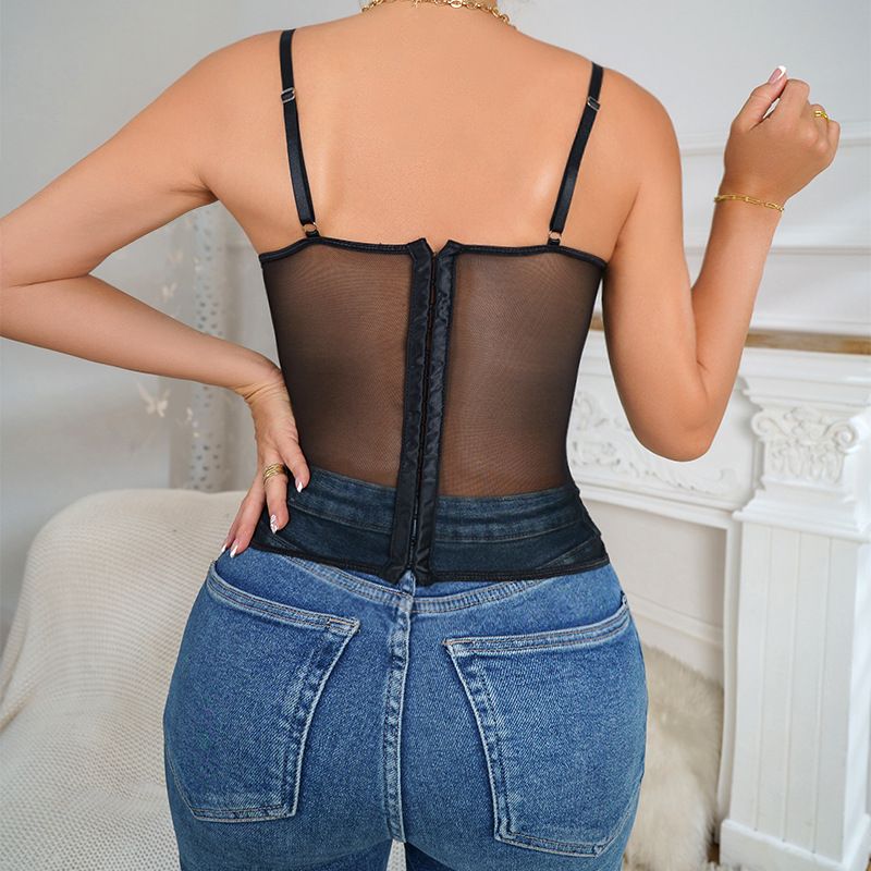Stil Sexy Durchsichtige Spitzen-Hosenträger Grenzüberschreitende Damenbekleidung Fischgräten-umwickelte Brust Zugeknöpfte kleine Hosenträger Innenbekleidung_voghion.com