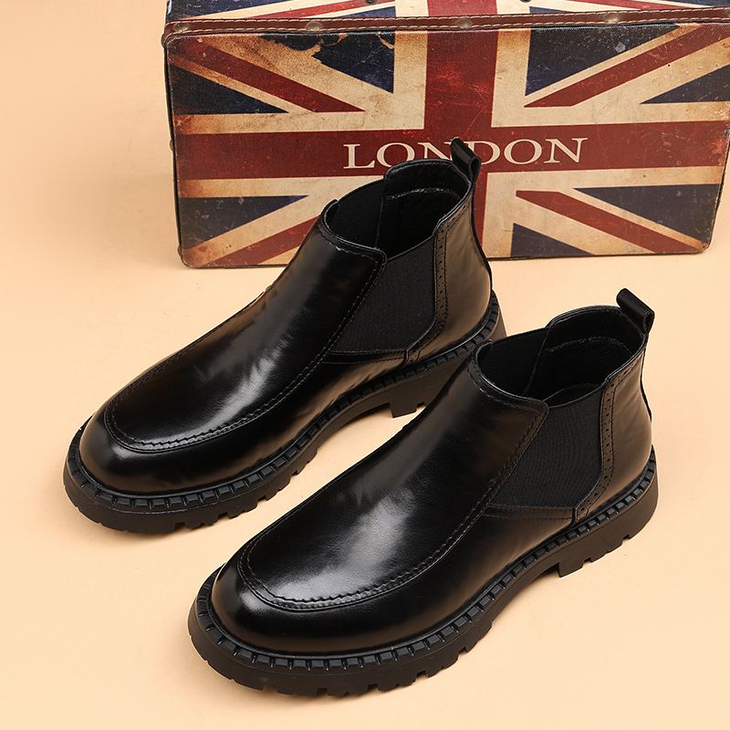 Martin Boots Herren Ärmel Chelsea Braun Herrenstiefel Mid-Wind Casual Lederstiefel_voghion.com