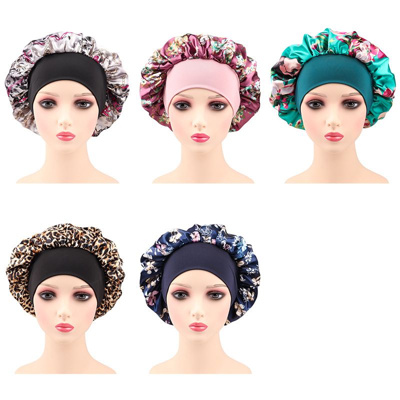 Hijab e turbante, nuovo berretto da notte in raso stampato, elastico, a tesa larga, per la cura dei capelli da donna, cappello rotondo, cuffia da strega_voghion.com