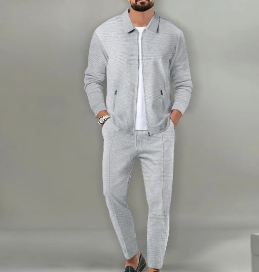 Ropa de hombre, abrigo de otoño para hombre, cárdigan ajustado con solapa y bolsillo con cremallera y gofre juvenil, traje de chaqueta para hombre_voghion.com