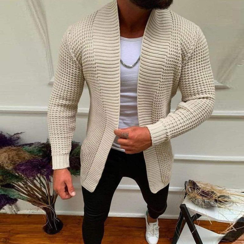 Men's long sleeve knit autumn and winter solid color cardigan sweater men's sweater_voghion.com