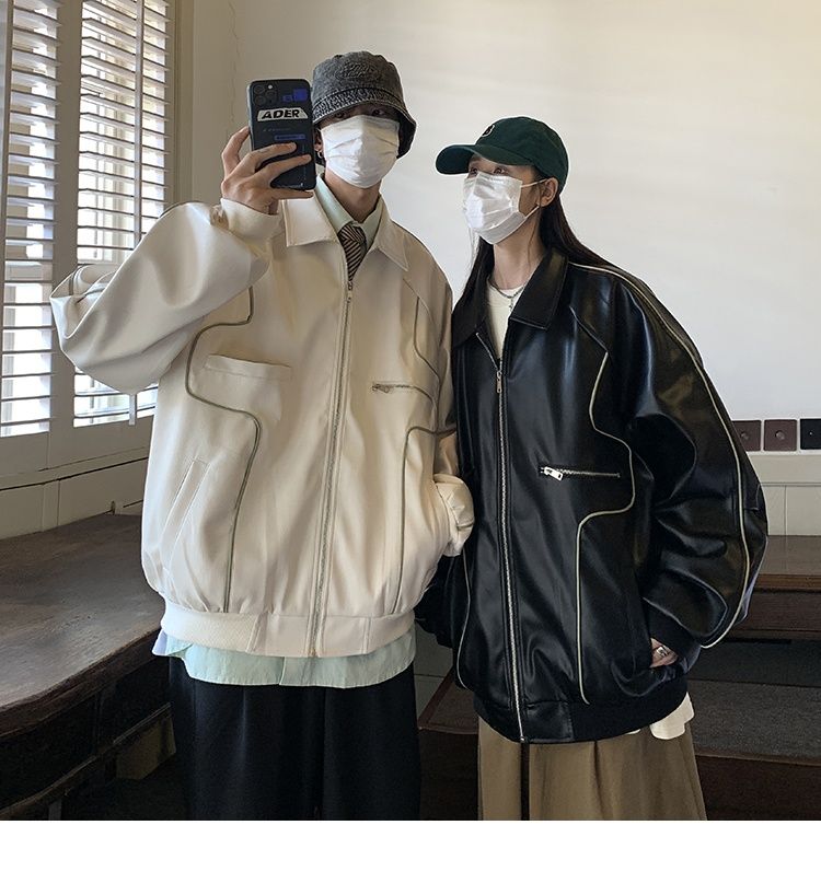 Veste en cuir noir rétro américaine Hue pour homme, collection printemps-automne, idéale pour la moto._voghion.com