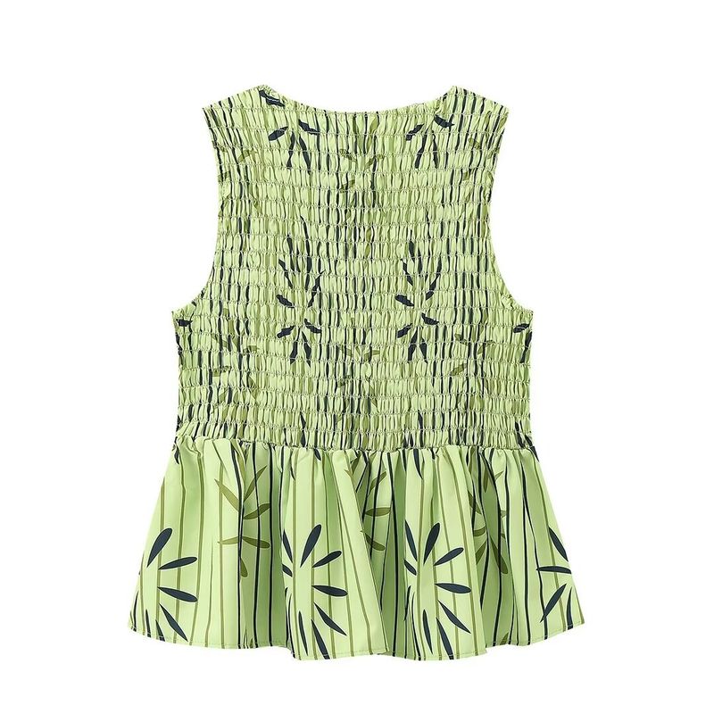 Women's Clothing Fashion Printed Round Neck Sleeveless Lace Up Vest Top Casual Street Style Trousers Suit_voghion.com