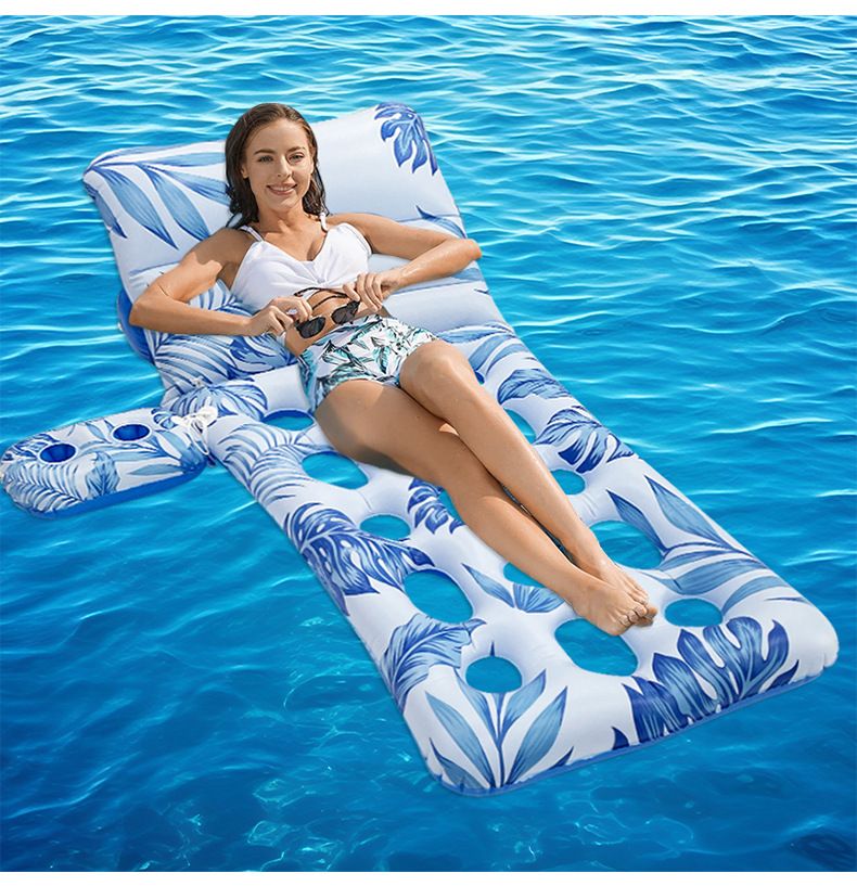Bladtryk Oppustelig Pool Float liggestol i voksenstørrelse med åndbart mesh-design til swimmingpool strandfest og afslapning_voghion.com