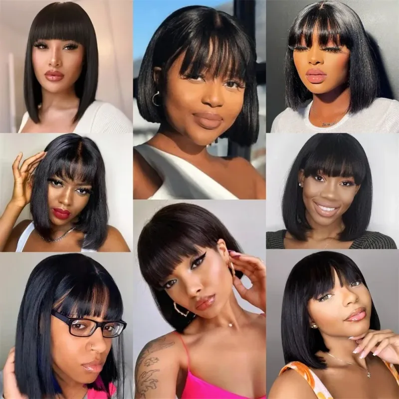 3x1 Lace Middle Part Closure Wig Straight Short Bob Wigs With Pony 100% Human Hair Fringe For Women Short Bob Wigs Cheap_voghion.com