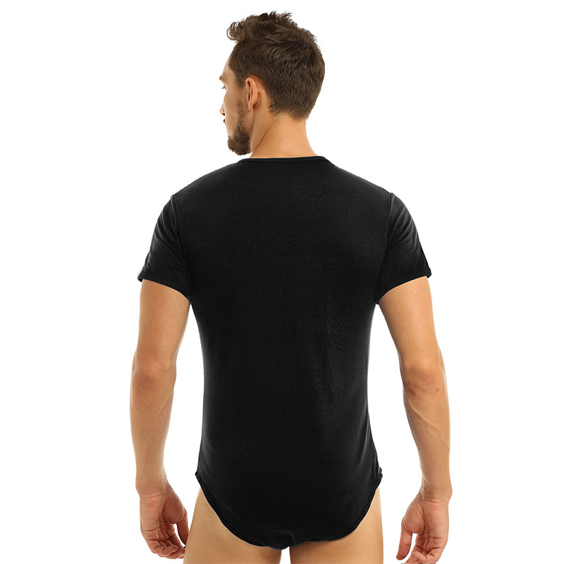 2023 foreign trade new short-sleeved round neck button jumpsuit men's breathable jumpsuit home pajamas wish_voghion.com